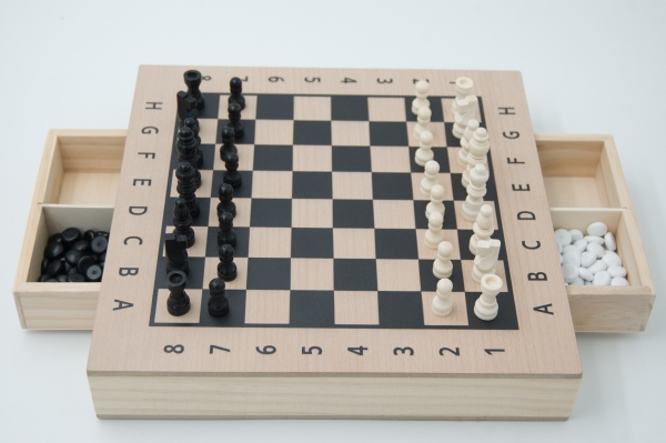 Wooden Go & Chess Box with Drawers, beech veneer
