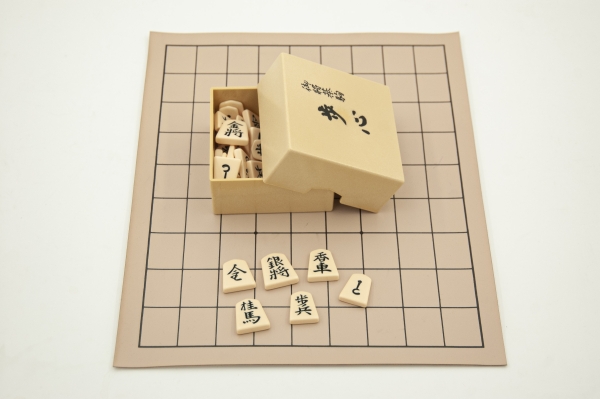 Wooden Shogi Board with Plastic Pieces